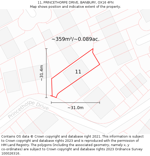 11, PRINCETHORPE DRIVE, BANBURY, OX16 4FN: Plot and title map