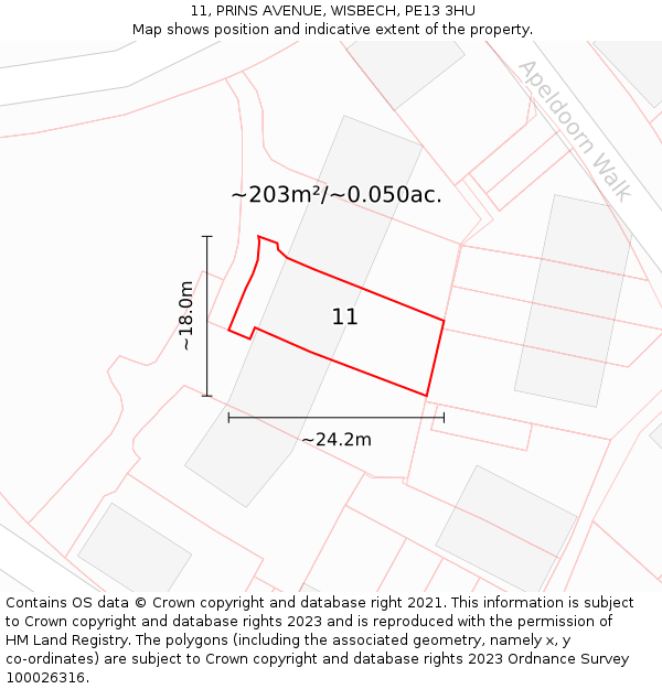 11, PRINS AVENUE, WISBECH, PE13 3HU: Plot and title map