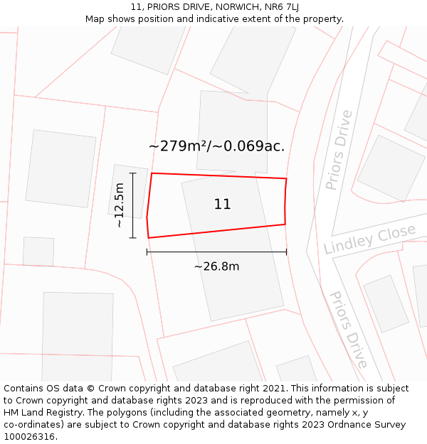 11, PRIORS DRIVE, NORWICH, NR6 7LJ: Plot and title map