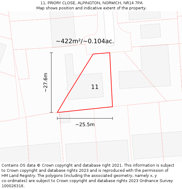 11, PRIORY CLOSE, ALPINGTON, NORWICH, NR14 7PA: Plot and title map