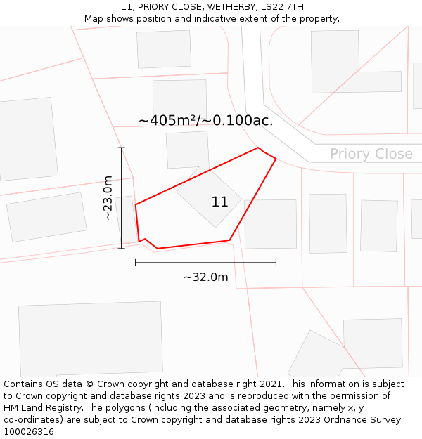 11, PRIORY CLOSE, WETHERBY, LS22 7TH: Plot and title map