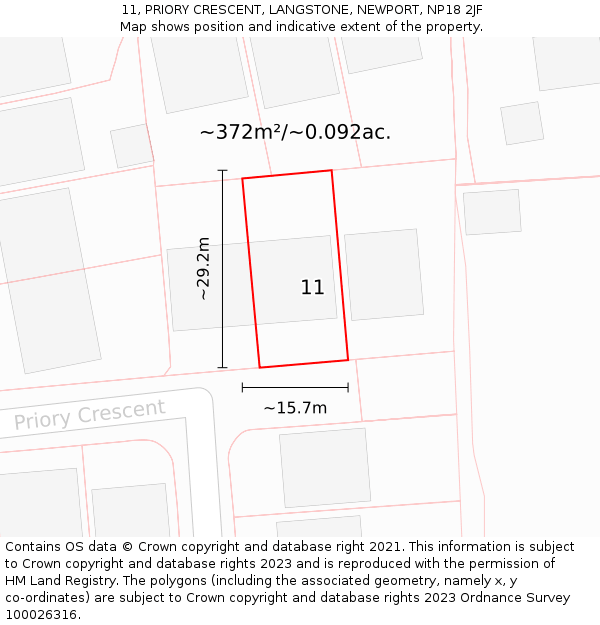 11, PRIORY CRESCENT, LANGSTONE, NEWPORT, NP18 2JF: Plot and title map