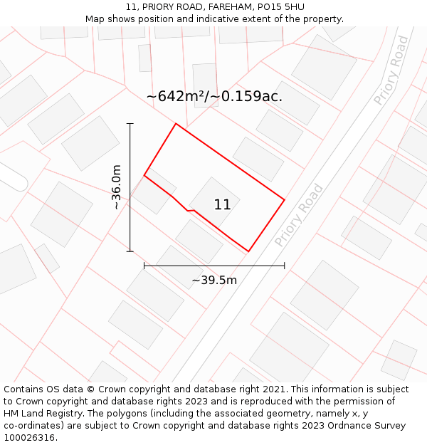 11, PRIORY ROAD, FAREHAM, PO15 5HU: Plot and title map