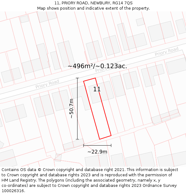 11, PRIORY ROAD, NEWBURY, RG14 7QS: Plot and title map