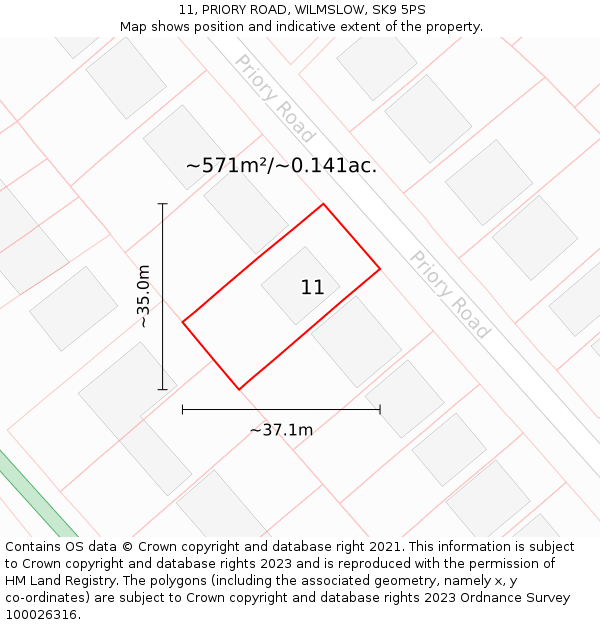 11, PRIORY ROAD, WILMSLOW, SK9 5PS: Plot and title map