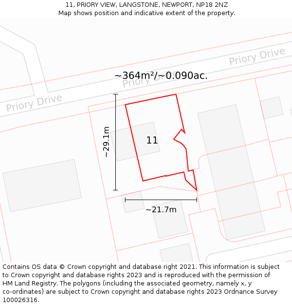 11, PRIORY VIEW, LANGSTONE, NEWPORT, NP18 2NZ: Plot and title map