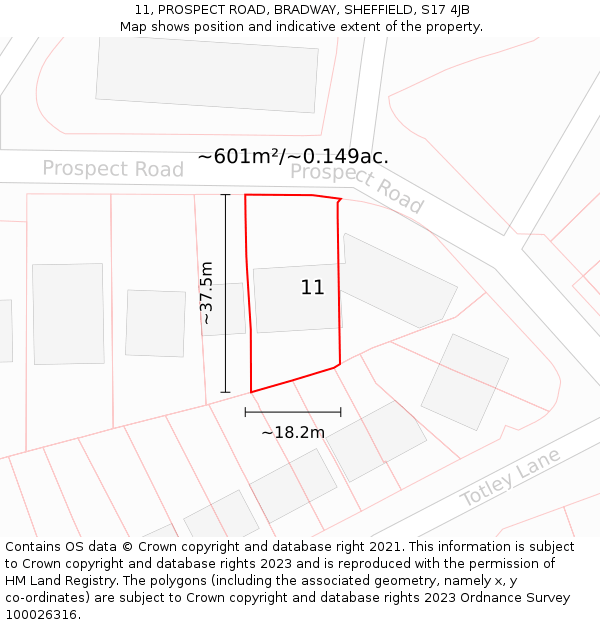 11, PROSPECT ROAD, BRADWAY, SHEFFIELD, S17 4JB: Plot and title map