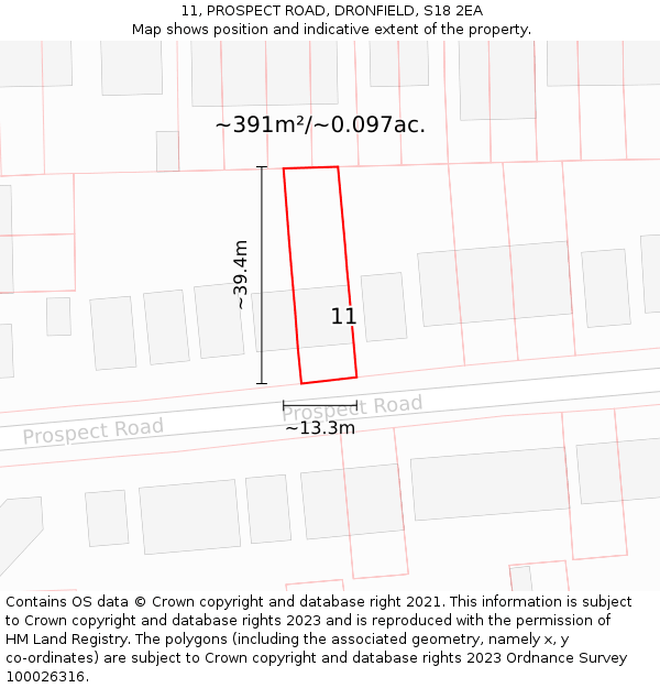 11, PROSPECT ROAD, DRONFIELD, S18 2EA: Plot and title map