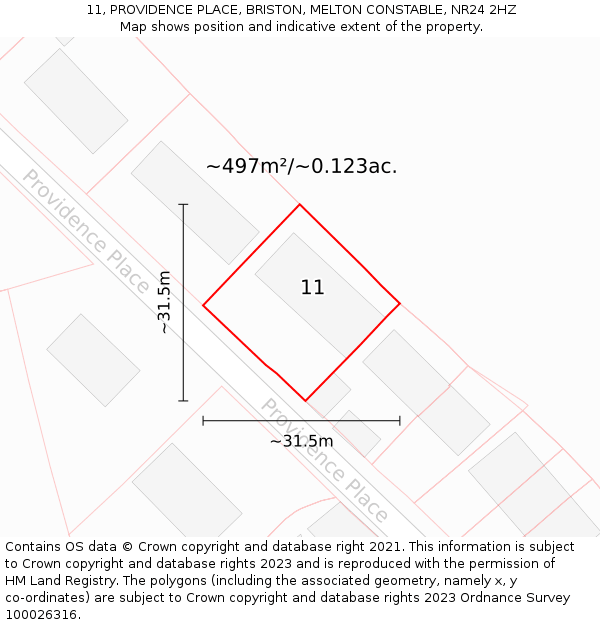 11, PROVIDENCE PLACE, BRISTON, MELTON CONSTABLE, NR24 2HZ: Plot and title map