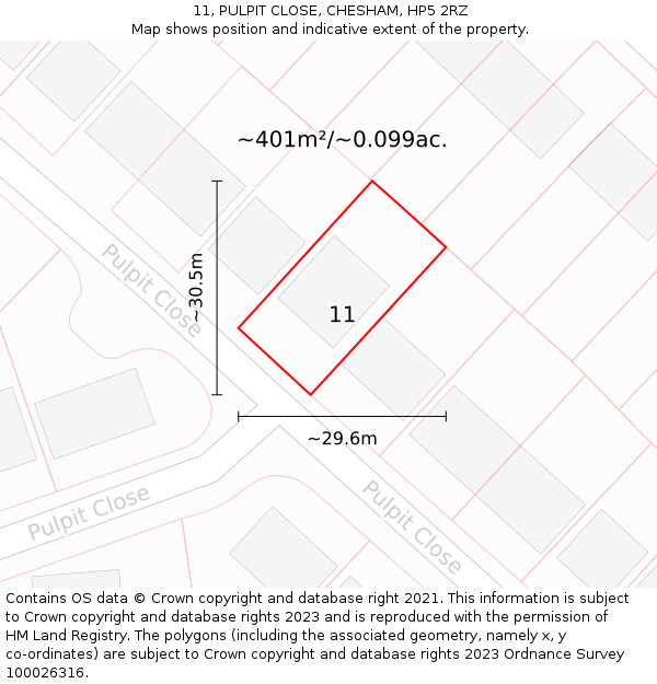 11, PULPIT CLOSE, CHESHAM, HP5 2RZ: Plot and title map