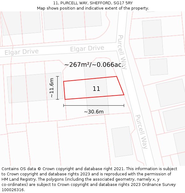 11, PURCELL WAY, SHEFFORD, SG17 5RY: Plot and title map