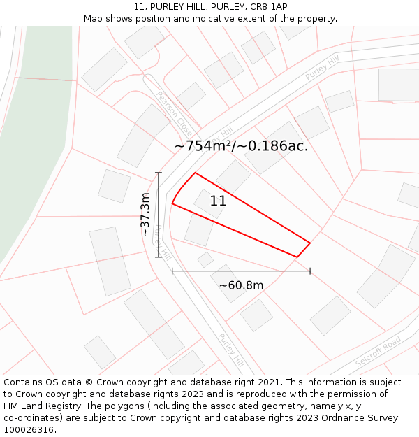 11, PURLEY HILL, PURLEY, CR8 1AP: Plot and title map