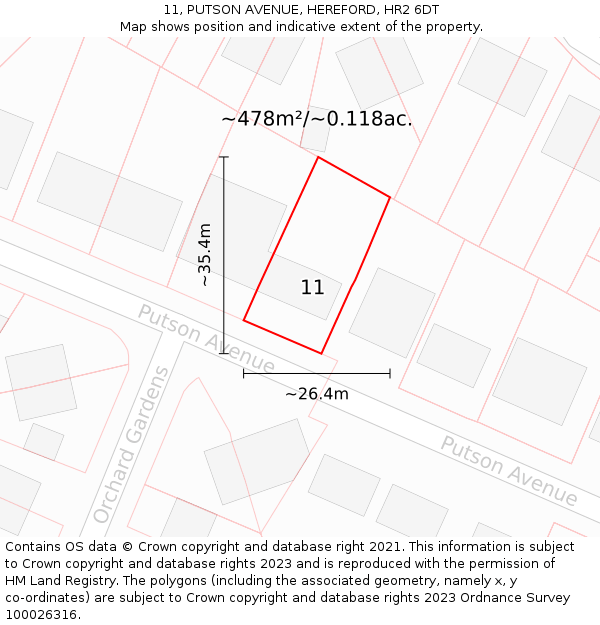 11, PUTSON AVENUE, HEREFORD, HR2 6DT: Plot and title map