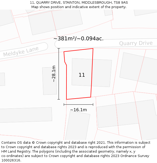 11, QUARRY DRIVE, STAINTON, MIDDLESBROUGH, TS8 9AS: Plot and title map