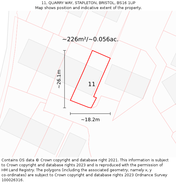 11, QUARRY WAY, STAPLETON, BRISTOL, BS16 1UP: Plot and title map