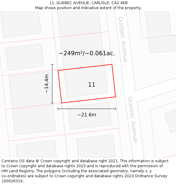 11, QUEBEC AVENUE, CARLISLE, CA2 4EB: Plot and title map