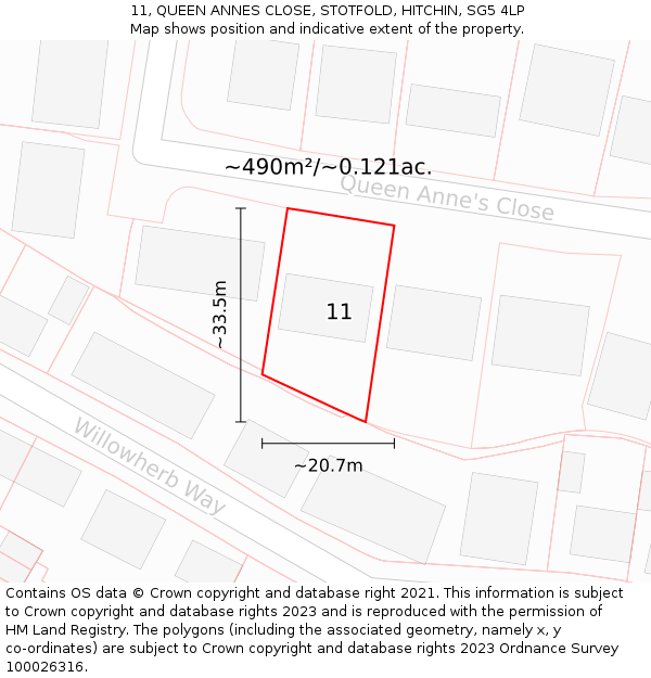 11, QUEEN ANNES CLOSE, STOTFOLD, HITCHIN, SG5 4LP: Plot and title map