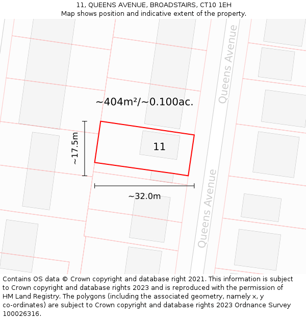 11, QUEENS AVENUE, BROADSTAIRS, CT10 1EH: Plot and title map