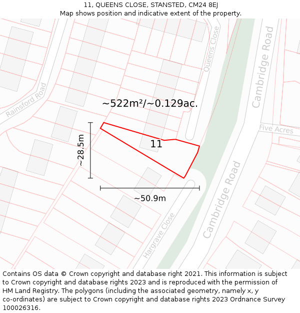 11, QUEENS CLOSE, STANSTED, CM24 8EJ: Plot and title map