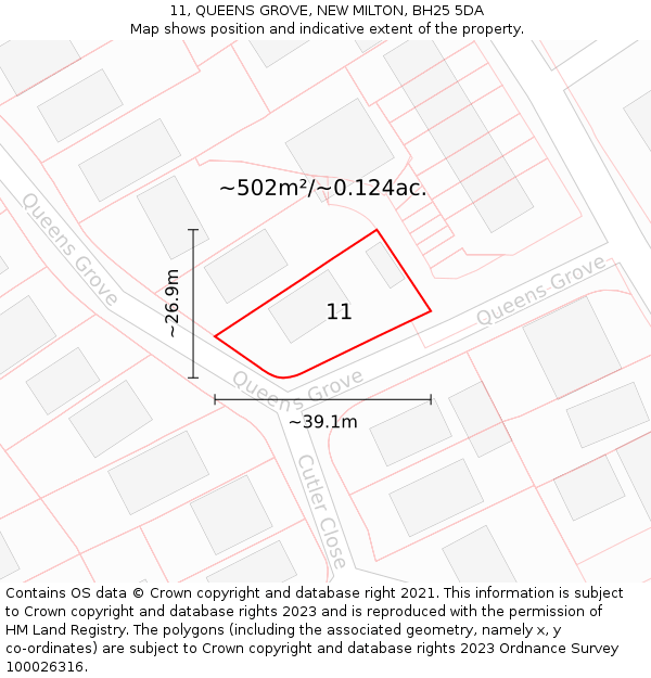 11, QUEENS GROVE, NEW MILTON, BH25 5DA: Plot and title map