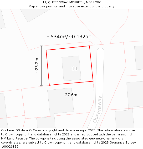 11, QUEENSWAY, MORPETH, NE61 2BG: Plot and title map