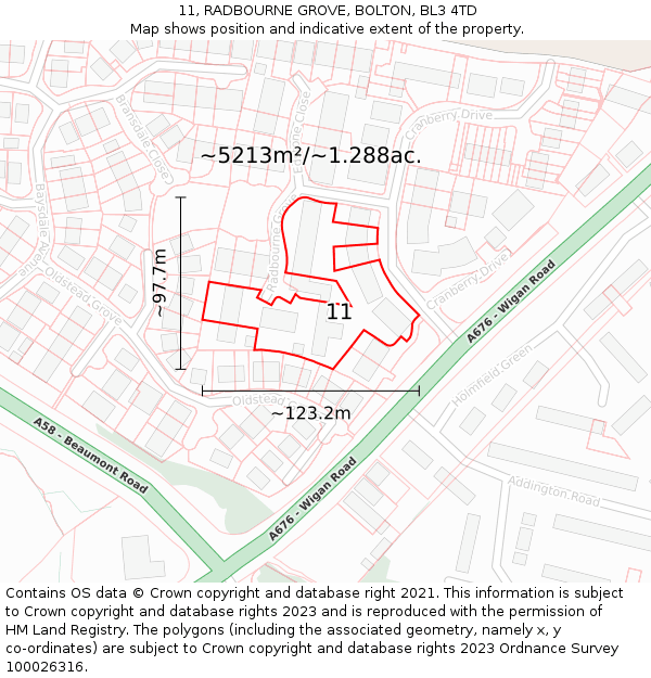 11, RADBOURNE GROVE, BOLTON, BL3 4TD: Plot and title map