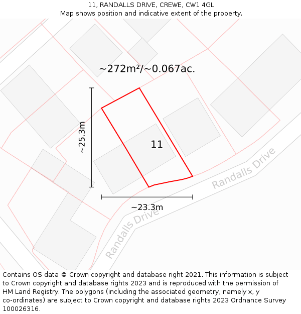 11, RANDALLS DRIVE, CREWE, CW1 4GL: Plot and title map