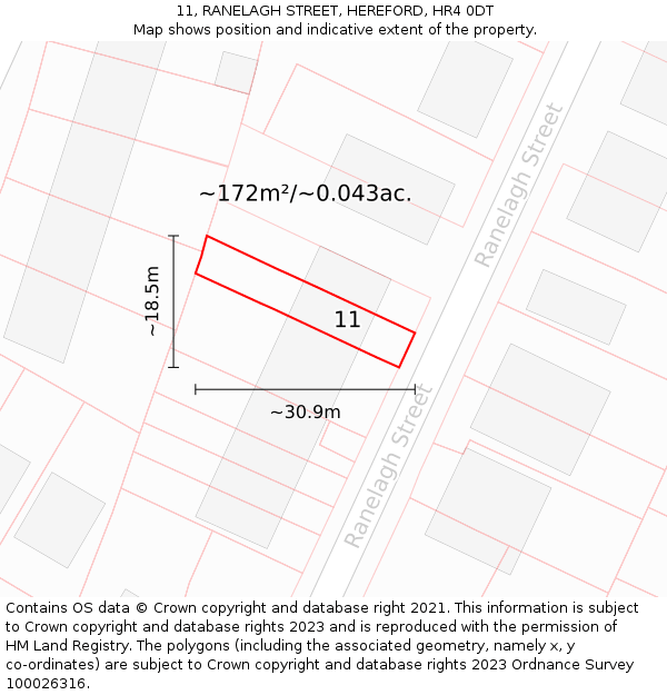 11, RANELAGH STREET, HEREFORD, HR4 0DT: Plot and title map