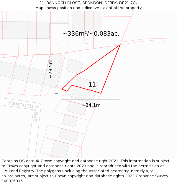 11, RANNOCH CLOSE, SPONDON, DERBY, DE21 7QU: Plot and title map