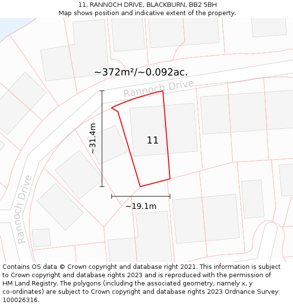 11, RANNOCH DRIVE, BLACKBURN, BB2 5BH: Plot and title map