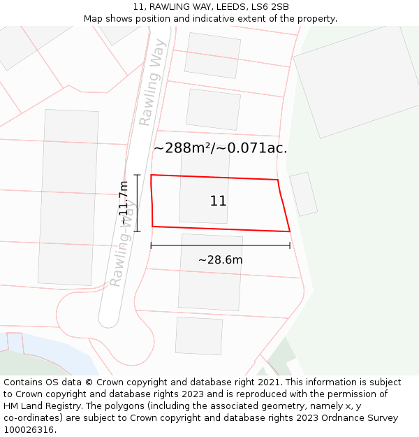 11, RAWLING WAY, LEEDS, LS6 2SB: Plot and title map