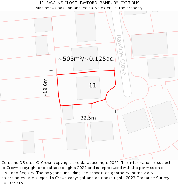 11, RAWLINS CLOSE, TWYFORD, BANBURY, OX17 3HS: Plot and title map