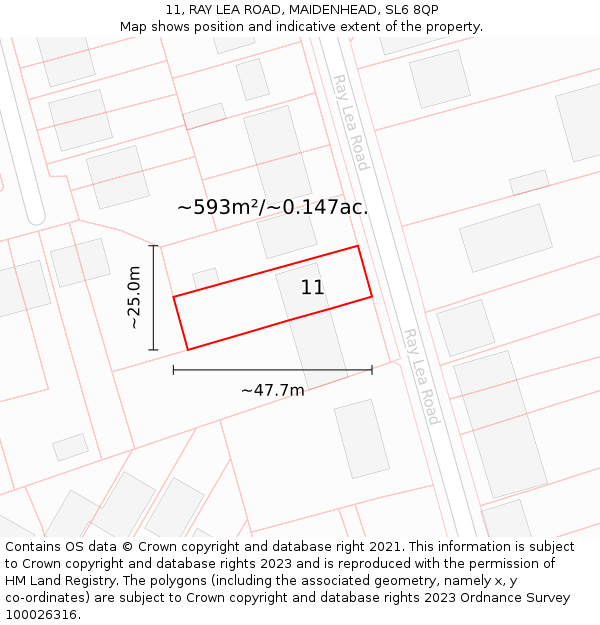 11, RAY LEA ROAD, MAIDENHEAD, SL6 8QP: Plot and title map