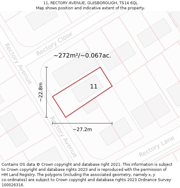 11, RECTORY AVENUE, GUISBOROUGH, TS14 6QL: Plot and title map