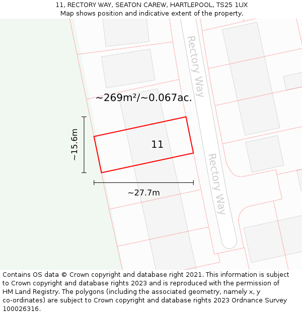 11, RECTORY WAY, SEATON CAREW, HARTLEPOOL, TS25 1UX: Plot and title map