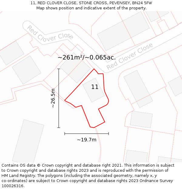 11, RED CLOVER CLOSE, STONE CROSS, PEVENSEY, BN24 5FW: Plot and title map