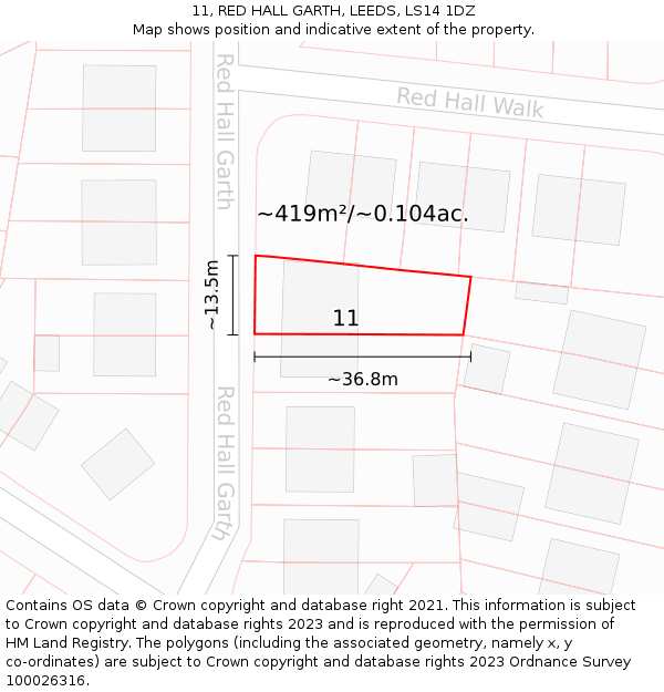 11, RED HALL GARTH, LEEDS, LS14 1DZ: Plot and title map