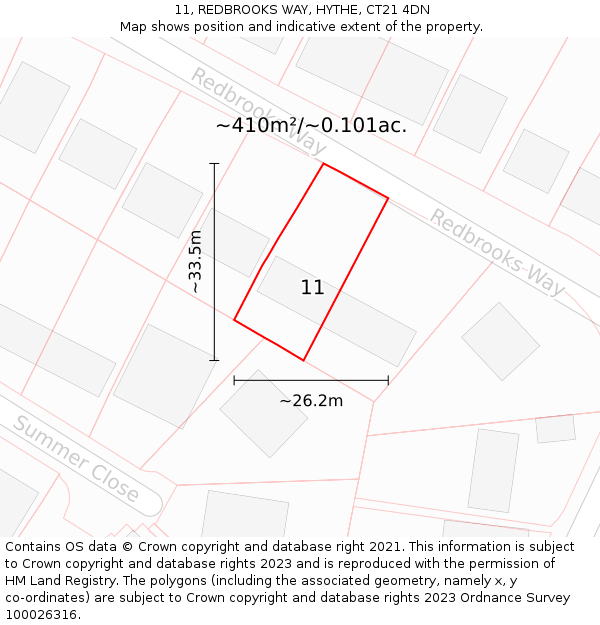 11, REDBROOKS WAY, HYTHE, CT21 4DN: Plot and title map