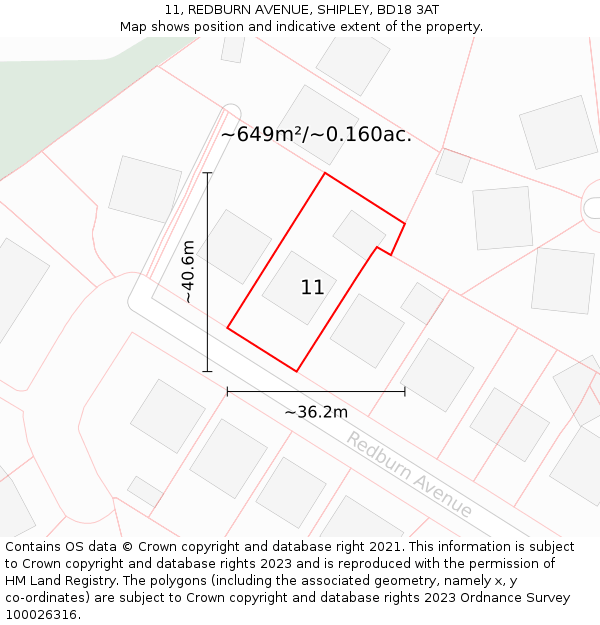 11, REDBURN AVENUE, SHIPLEY, BD18 3AT: Plot and title map