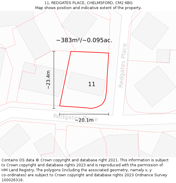 11, REDGATES PLACE, CHELMSFORD, CM2 6BG: Plot and title map