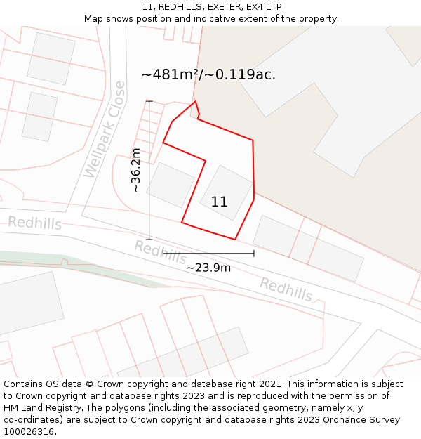 11, REDHILLS, EXETER, EX4 1TP: Plot and title map