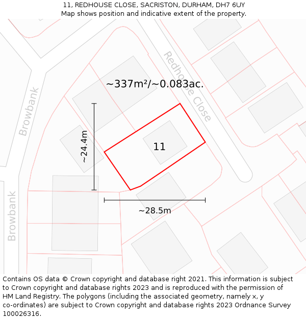 11, REDHOUSE CLOSE, SACRISTON, DURHAM, DH7 6UY: Plot and title map