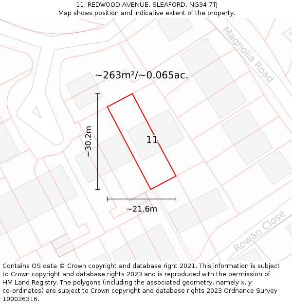 11, REDWOOD AVENUE, SLEAFORD, NG34 7TJ: Plot and title map