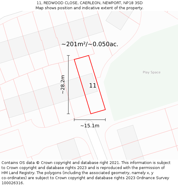 11, REDWOOD CLOSE, CAERLEON, NEWPORT, NP18 3SD: Plot and title map