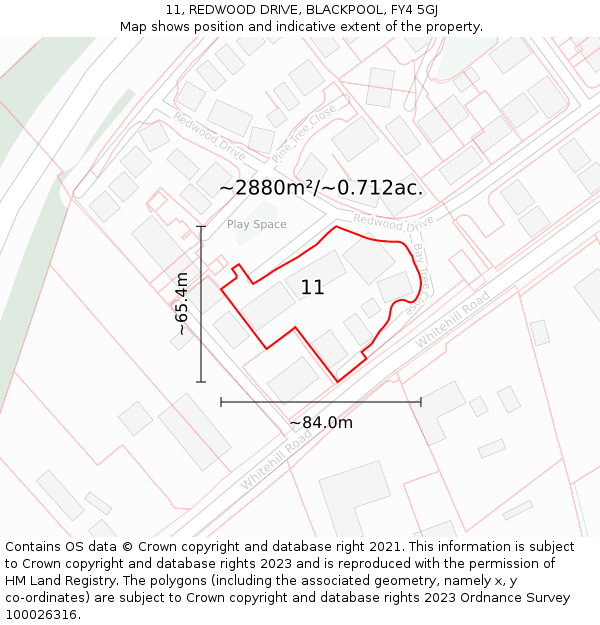 11, REDWOOD DRIVE, BLACKPOOL, FY4 5GJ: Plot and title map