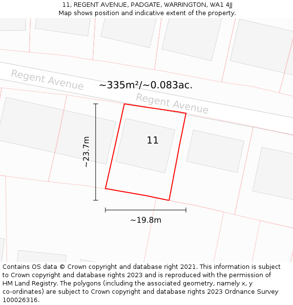 11, REGENT AVENUE, PADGATE, WARRINGTON, WA1 4JJ: Plot and title map