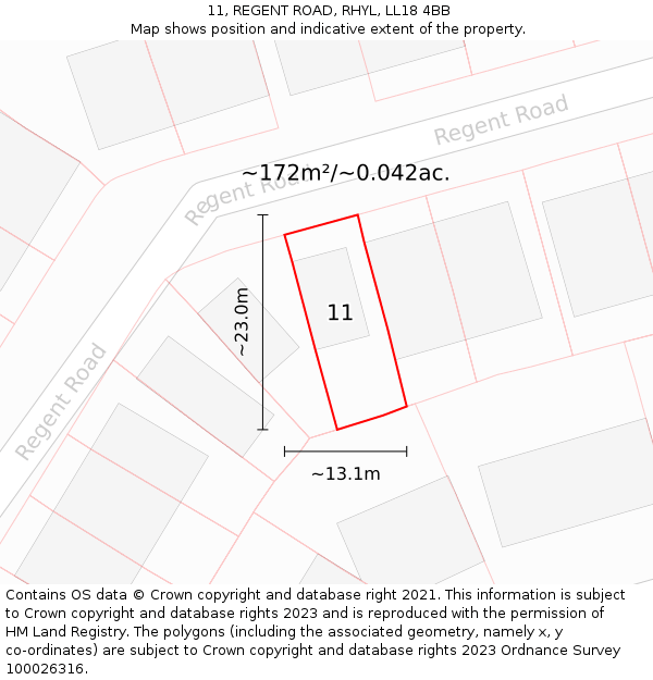 11, REGENT ROAD, RHYL, LL18 4BB: Plot and title map