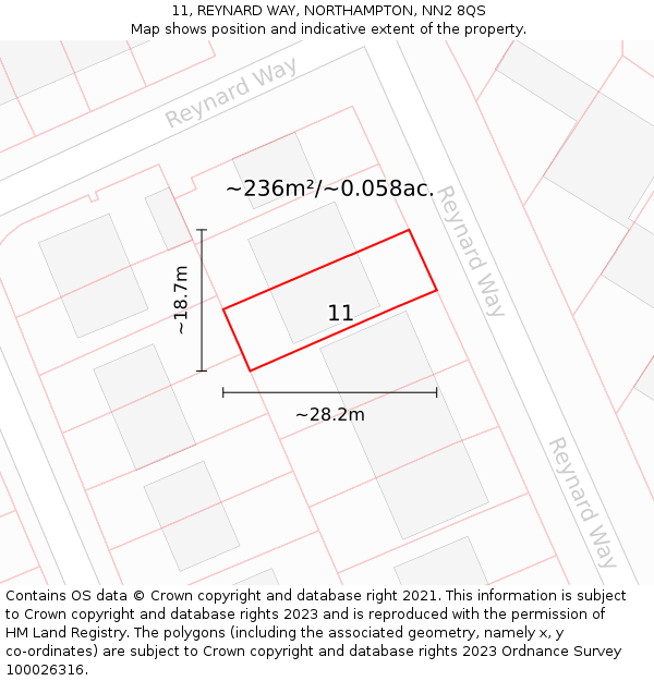 11, REYNARD WAY, NORTHAMPTON, NN2 8QS: Plot and title map