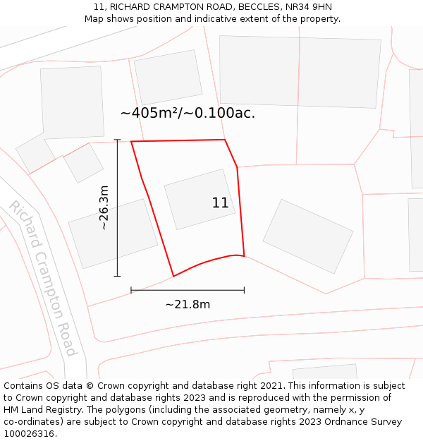 11, RICHARD CRAMPTON ROAD, BECCLES, NR34 9HN: Plot and title map