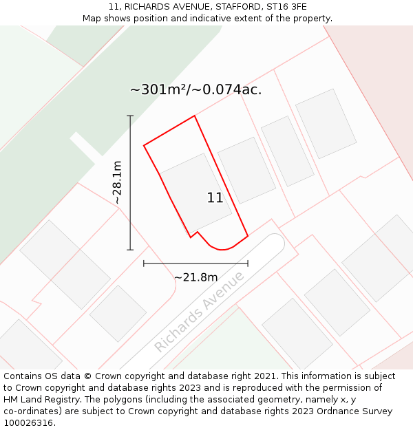 11, RICHARDS AVENUE, STAFFORD, ST16 3FE: Plot and title map